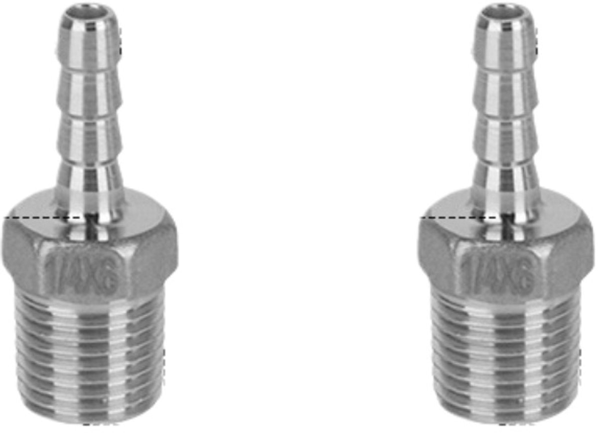 Slangpilaar – RVS 304 slangpilaar (6 mm pilaar naar 13 mm buitendraad) – Geschikt voor water, brandstof en aansluitingen voor thuisbrouwapparatuur – Set van 2