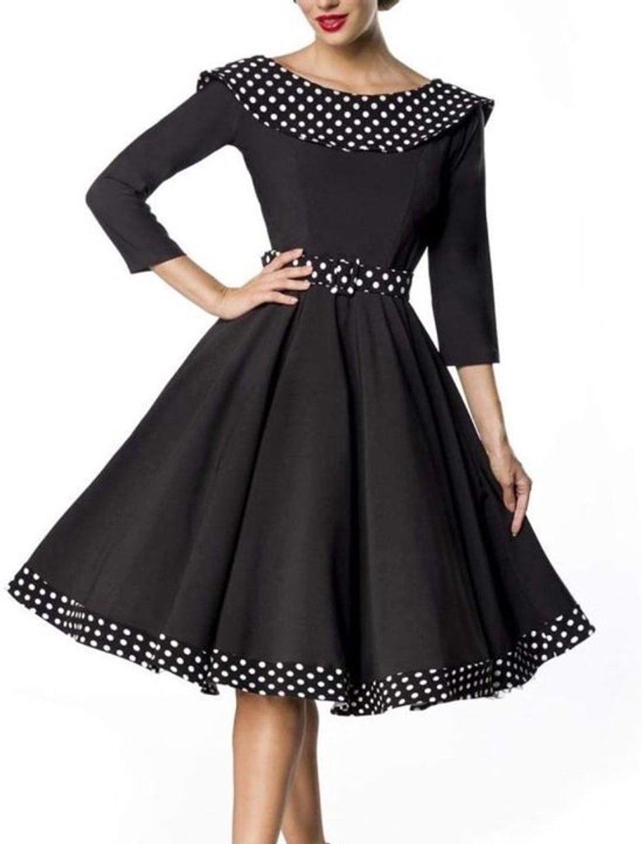 Elegante Vintage Swing Jurk met Kraag en 3/4 Mouwen