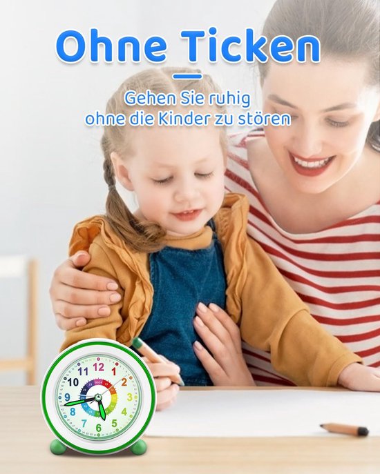 Kinderwekker - Analoge Klok - Kinderkamer Decoratie - Stil Scan Beweging - 8.5 x 8.5 cm - Groen — afbeelding 3