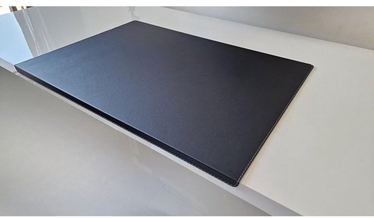 Bureauonderlegger Leer - Beschermende Mat - Bureau Organisatie - Randbescherming Zilverkleurig - 90x47cm - Zwart