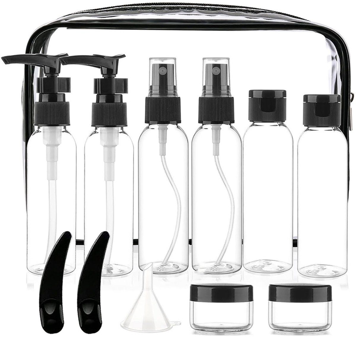 Somstyle Complete Reisflesjes Set - 11-Delig - Handbagage Reisflacons - Vliegtuig Accessoires - Reisset - Transparant