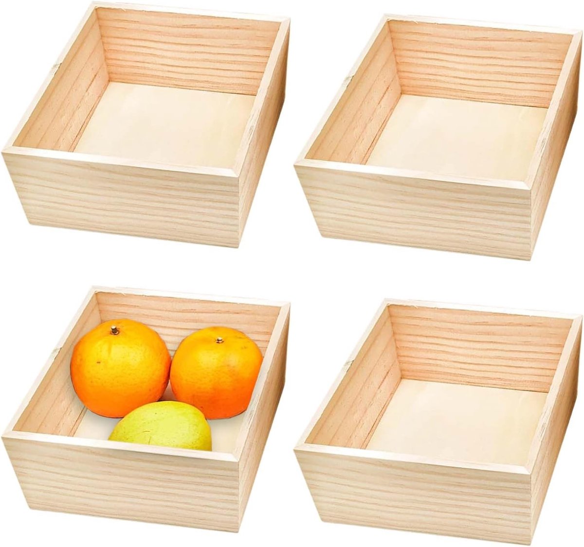 Set van 4 Onbehandelde Houten Opbergdozen voor Creatief Gebruik, 15 x 15 x 6 cm, Ideaal voor Huisdecoratie en Knutselprojecten
