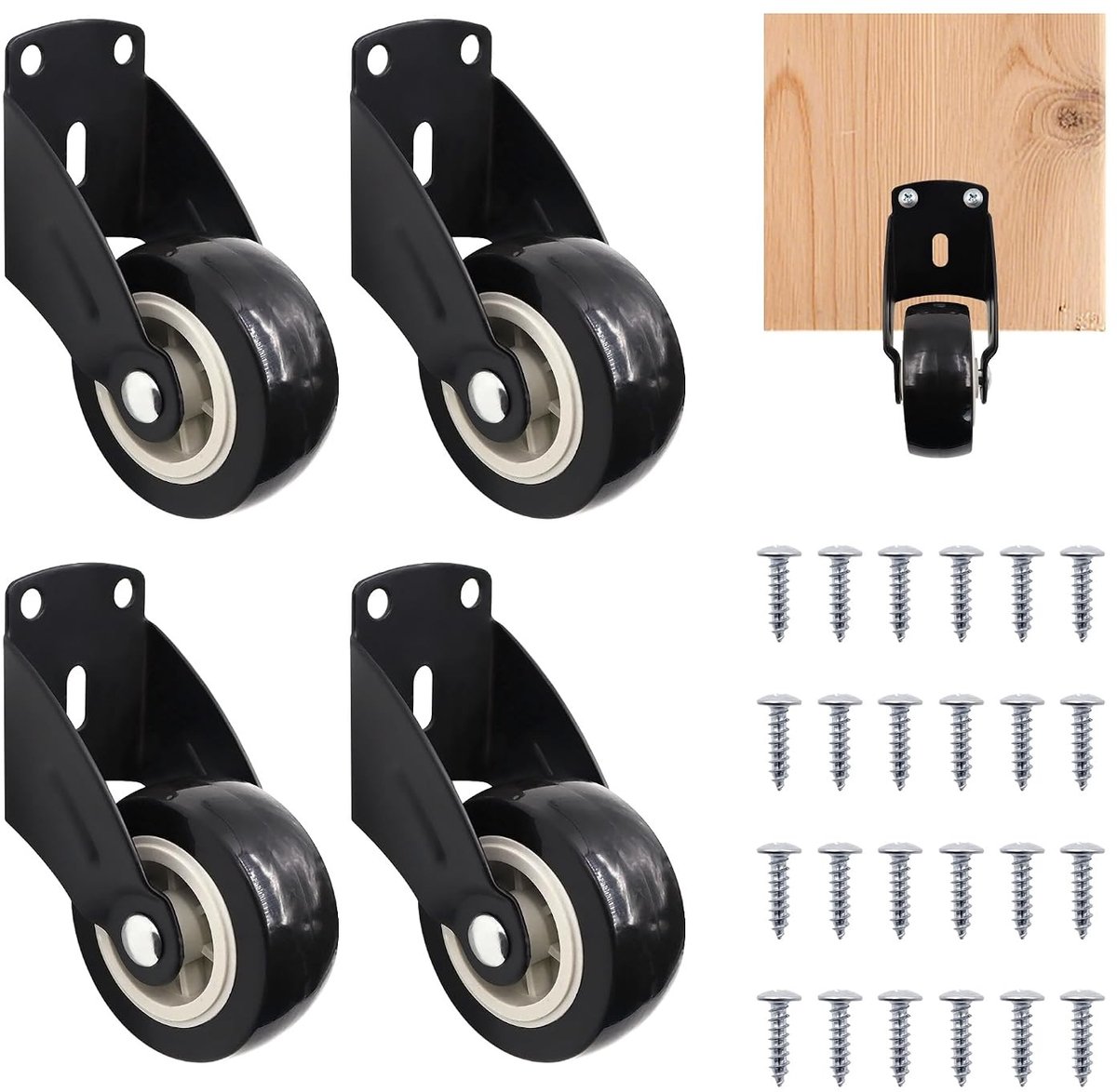 Wielen van 5 cm voor poorten en hordeuren, anti-doorzakwielen met schroeven, ideaal voor houten deuren (4 stuks)