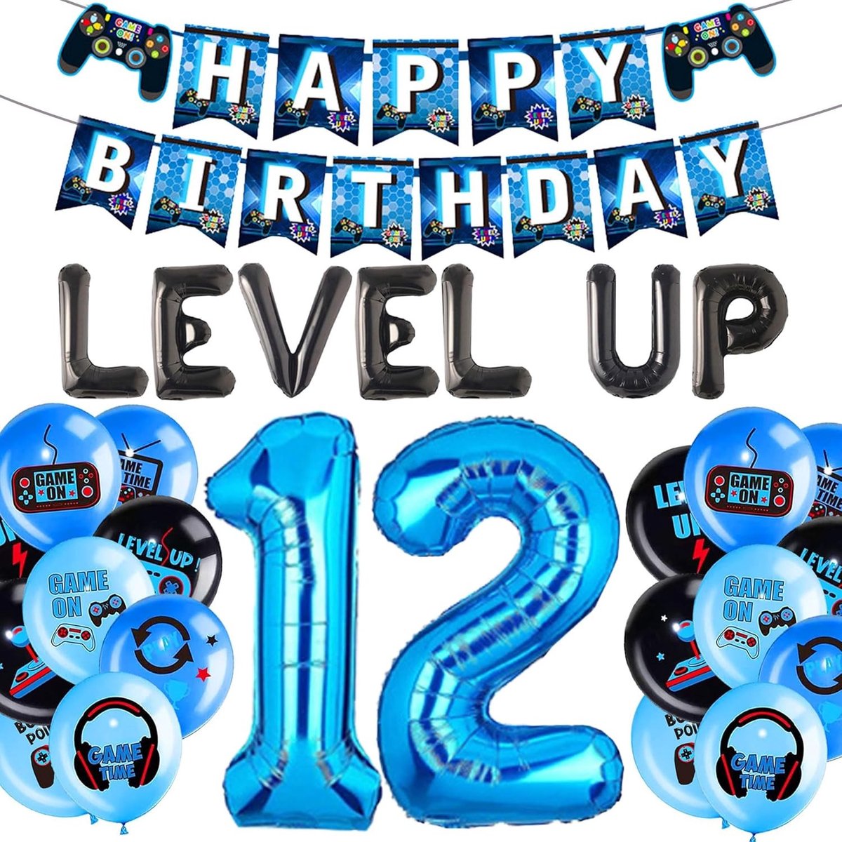 Level Up Verjaardagsdecoratie voor Videogame Thema - Feestversiering, Ballonnen en Cadeaus