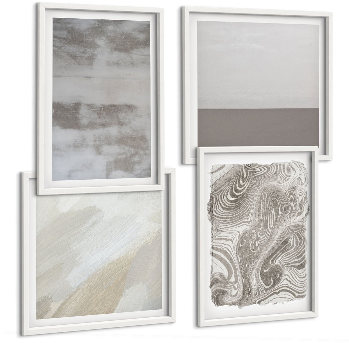 Wallfluent 4-Delige Schilderij Set - Industriële Abstracte Structuren Ontwerpen - 40 x 40 En 40 x 60 - Wanddecoratie - Muurdecoratie - Moderne Interieurdecoratie