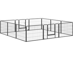 Hondenren met 12 panelen en 2 deuren, geschikt voor binnen en buiten, staal, 80x60 cm, grijs