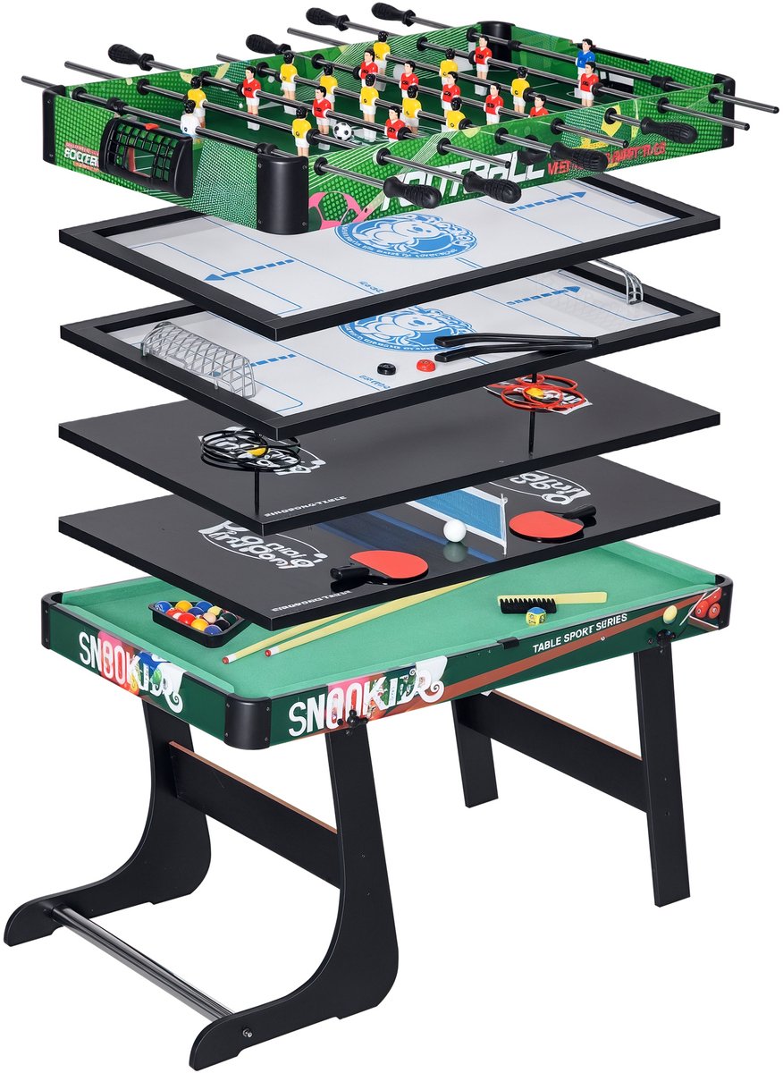 6-in-1 opvouwbare multi-speltafel voor kinderen vanaf 7 jaar: biljart, tafelvoetbal, pingpong, 118x104x71 cm, meerkleurig