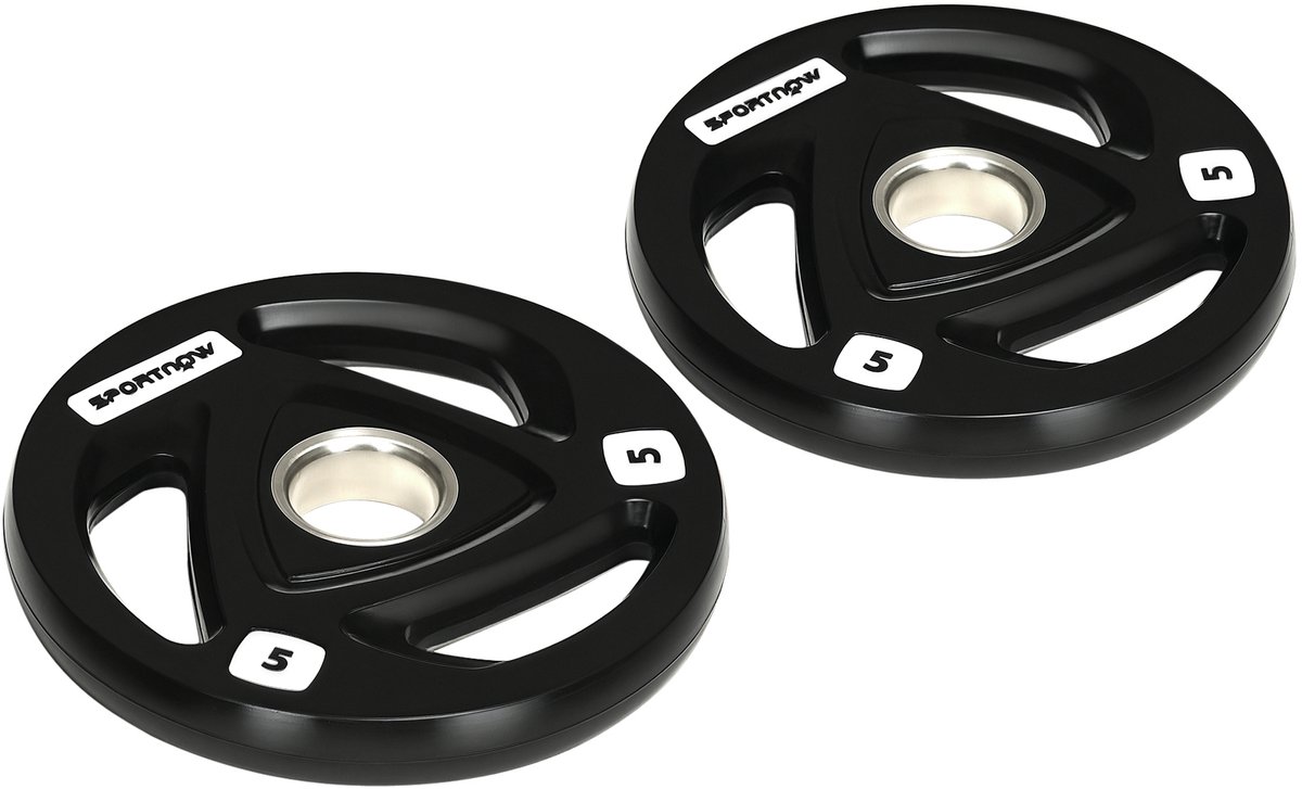 Set van 2 Olympische gewichtsschijven van 5 kg met een gat van 5 cm voor krachttraining, Ø24x3,5 cm, zwart.