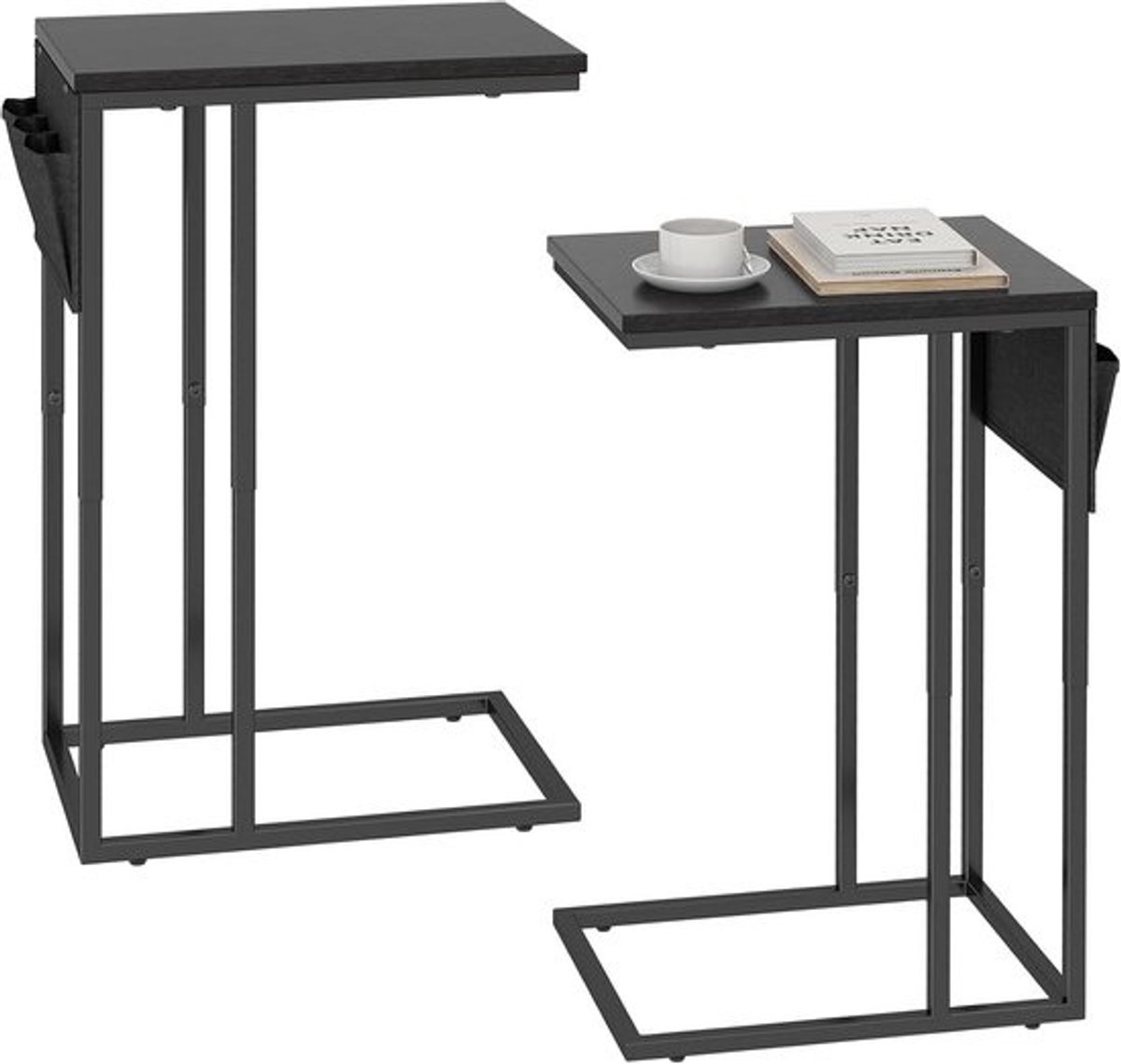 Set van 2 C-vormige bijzettafels voor woonkamer - Wit - Ideaal voor onder bank of als snacktafel