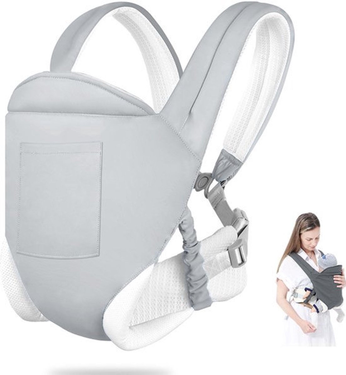 1 stuk - Babybrug - Four Seasons beschikbaar - Schouderbrug - Ergonomische Babybrug - Voorrug - Comfort - Lichtgrijs