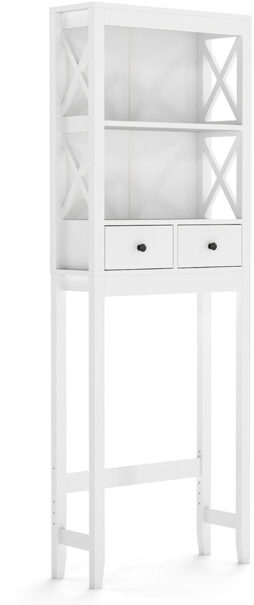 SureDeal® - Badkamerrek - Opbergruimte Boven Toilet - Open Planken Badkamerrek - Badkamer - Wasruimte - 60x20,5x165 cm - Wit
