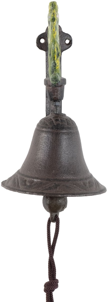Moritz Deurbel Kikker – Gietijzeren Wandbel Tuinbel Buitenbel met Koord – Antiek Bruin Handgeschilderd – Twee Groene Kikkers – Decoratieve Bel met Klepel voor Voordeur Tuin en Terras – Weerbestendig Nostalgisch Landelijk Vintage Cadeau