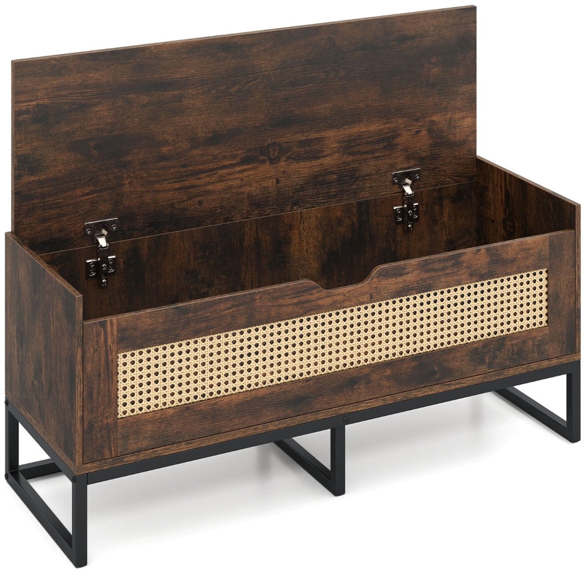 SureDeal® - Schoenenkast - Rieten Opbergkist Schoenenbank - Gestoffeerde Zitting Klepdeksel - 100x35x44 cm - Koffiebruin
