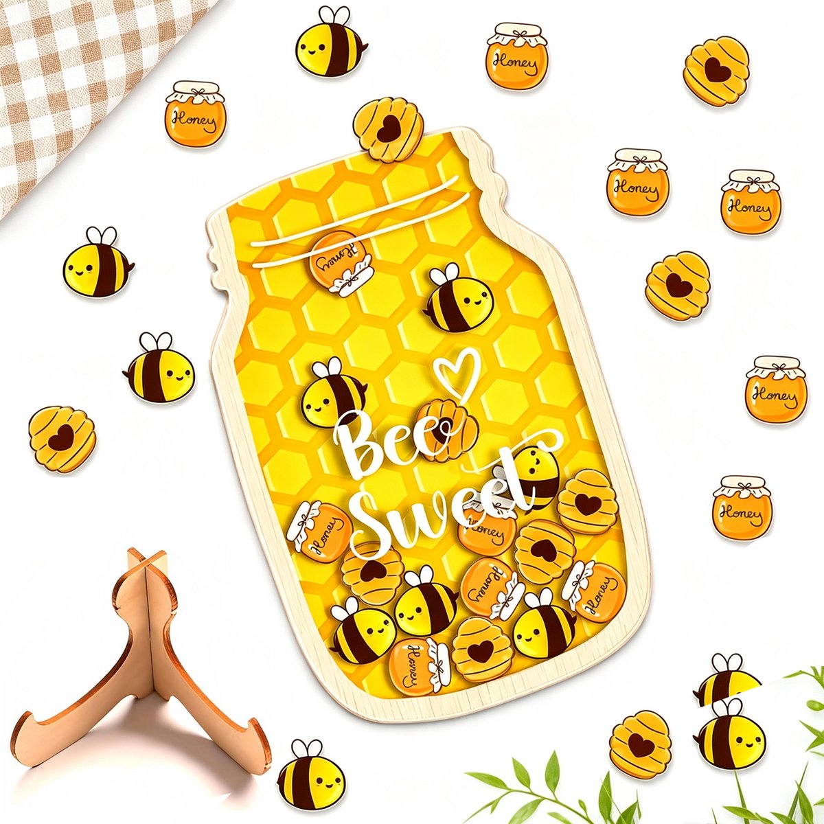 Beloningspot - Kinderen Belonen - 30 bonusstickers - Kind Beloningsysteem - Zindelijkheid - Reward jar - Beloningspot voor kinderen - houten gedragskaart - Bijenbeloningspot - Klein kado - 14 x 21 cm