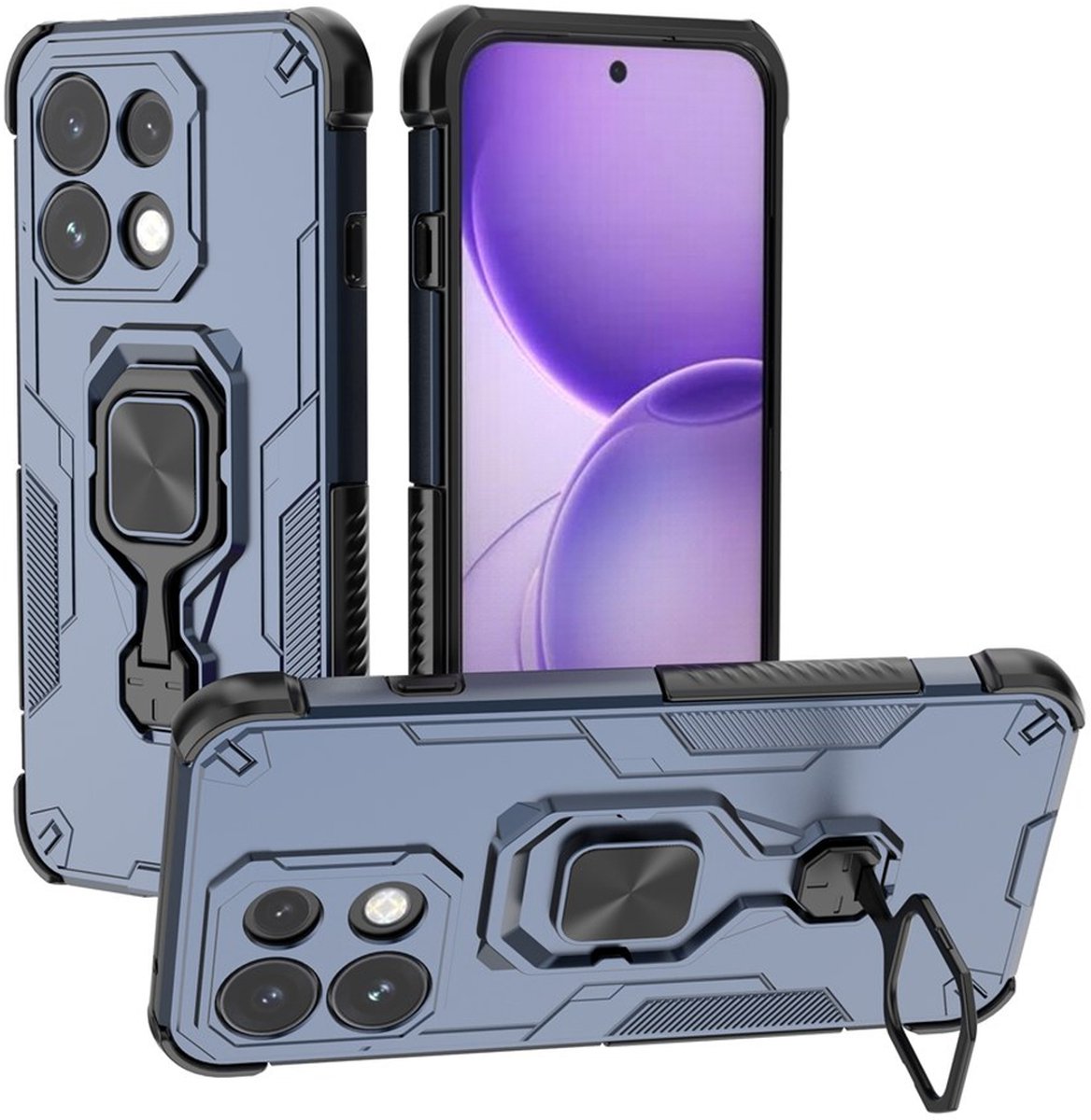 MobyDefend Hoesje - Geschikt voor Oppo Reno16 Pro - Dubbelgelaagde Pantsercase Met Standaard - Blauw