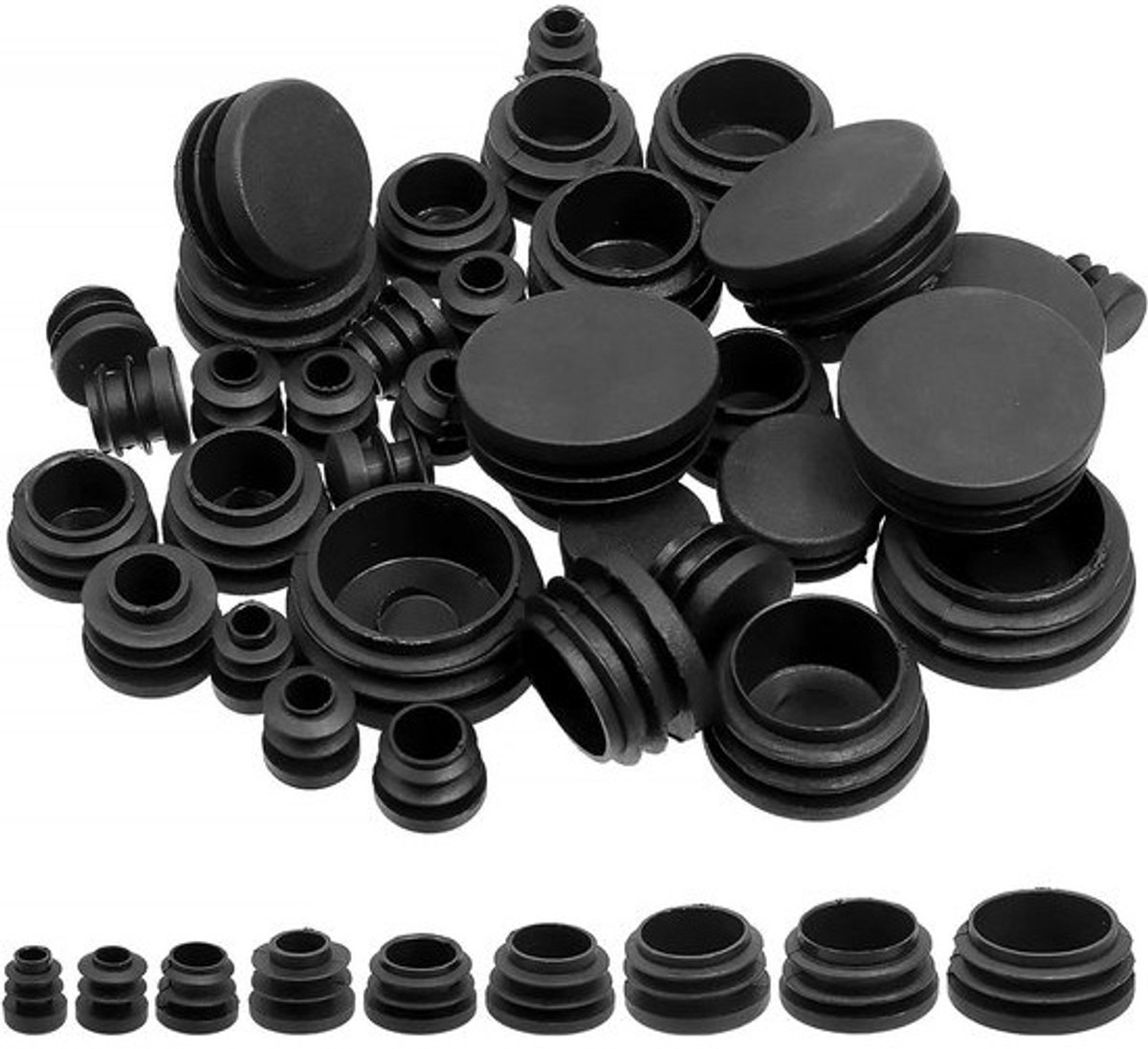 Ronde Kunststof Pluggen - Buisdoppen Eindkappen - Meubels Beschermen - 180 Stuks Assortiment - 9 Maten - Zwart