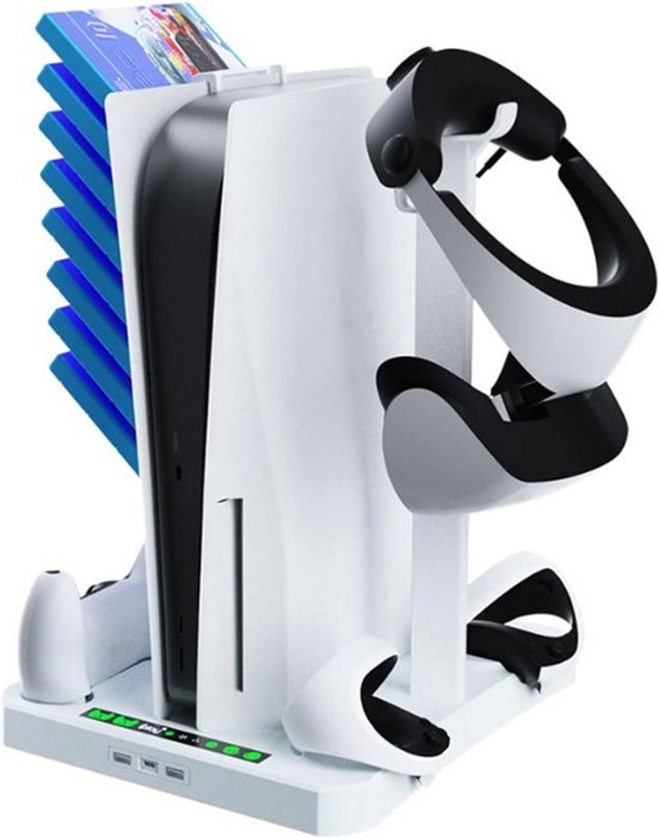 3-in-1 Koelstation voor PS5 en VR2 met Oplaadbare Controllers en Hoofdtelefoonhouder