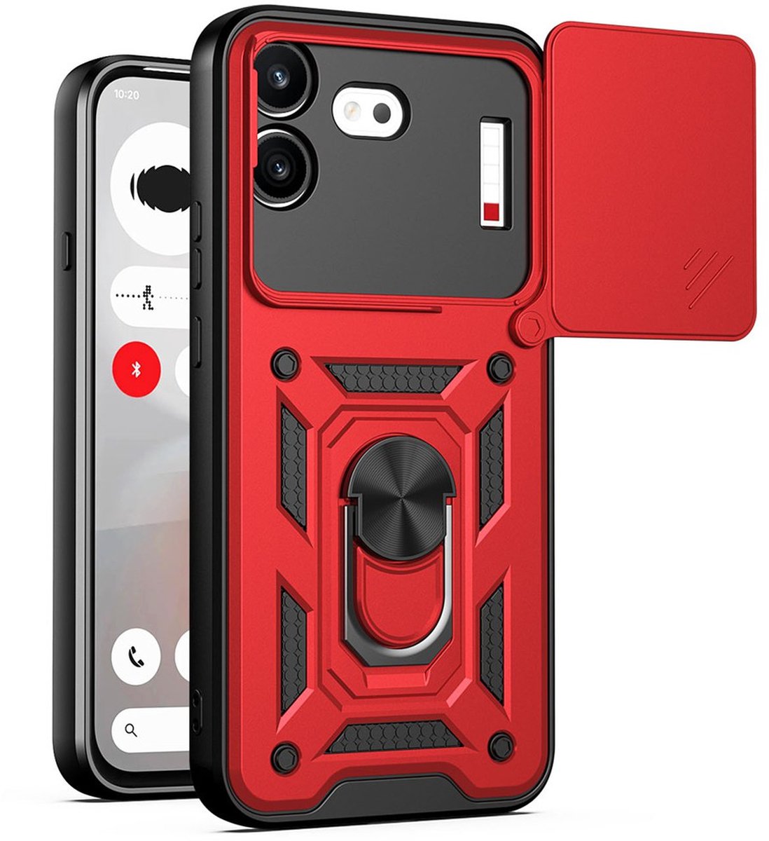 MobyDefend Hoesje - Geschikt voor Nothing Phone (4b) - Pantsercase Met Draaibare Ring - Rood