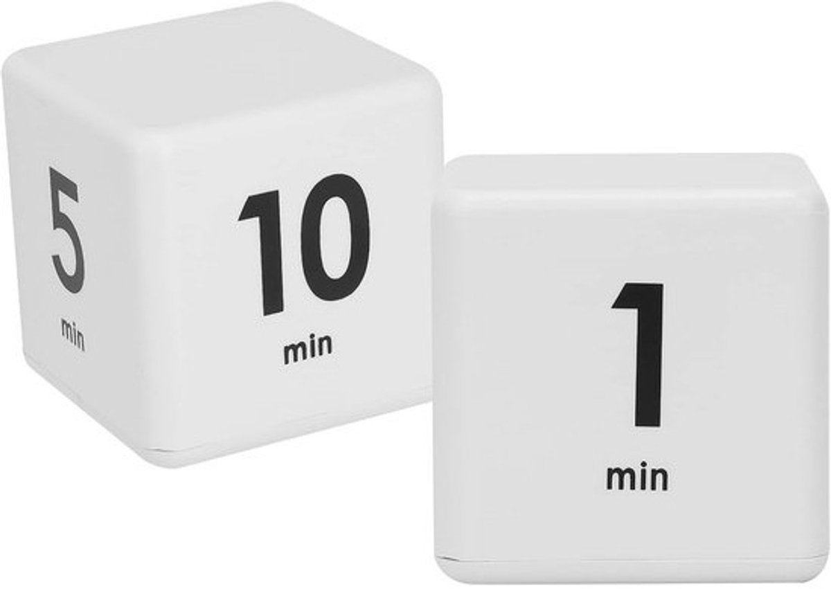 Cube Timer - Fliptimer Tijdmanager - Studie Koken Salon - Instelbaar Volume - 1-3-5-10 Min - Wit