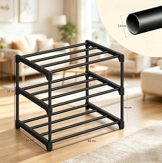 MODFU - Schoenenrek - 3-Laags Open Ontwerp - Staand - Metaal - Zwart - 42 X 30 X 37 Cm van modfu — afbeelding 4