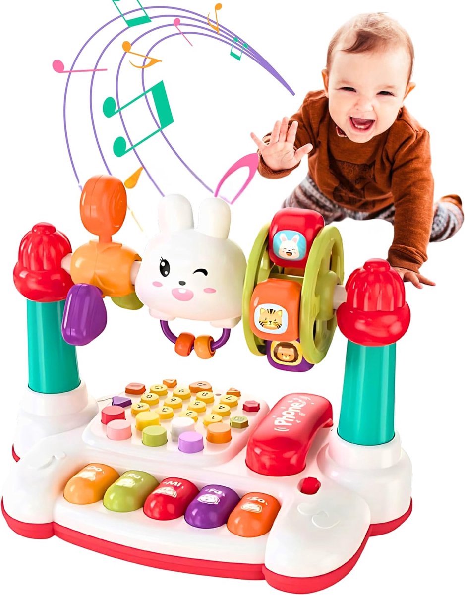 Babyspeelgoed - Muzikaal leerspeelgoed met piano, telefoon, klopspel en geluidseffecten - Interactief ontwikkelingsspeelgoed voor peuters vanaf 6 maanden
