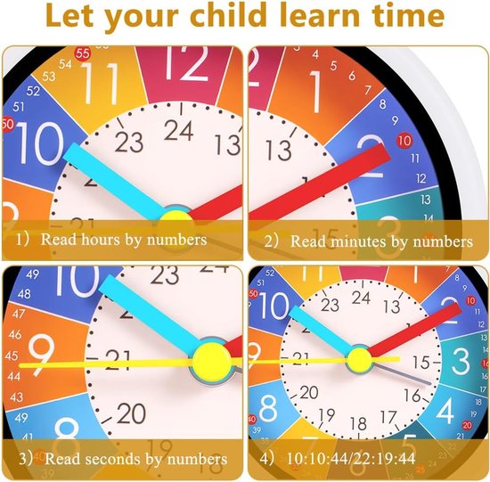 Analoge wekker voor kinderen zonder tikken, kinderwekker voor schoolbeginners, stille leerwekker, analoge wekker voor jongens en meisjes, kinderdagcadeau, batterij-aangedreven wekker (batterijen — afbeelding 4