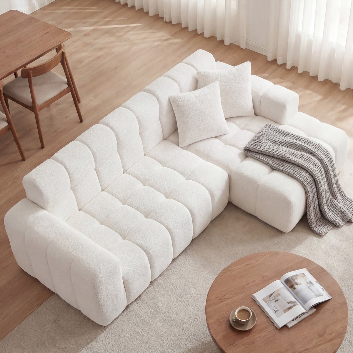 MIVRAY Modulaire L Vormige Slaapbank 249,94 Cm - Flexibele Opstelling Voor Woonkamer, Appartement En Kantoor - Fluweel Wit