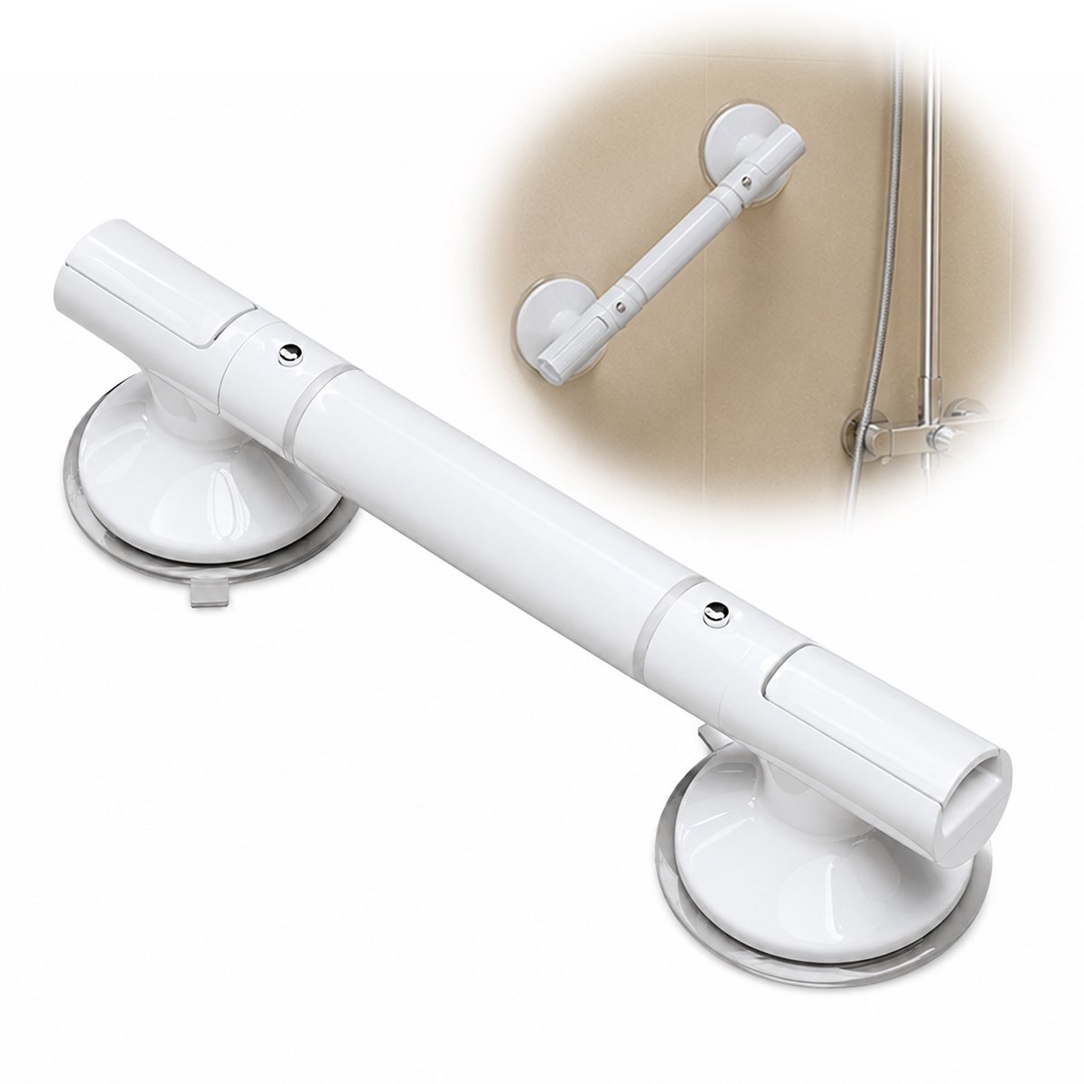Ulisem - Badkamer Steunbeugel met Zuignap - Douchegreep Zonder Boren - Veiligheidsgreep voor Senioren - Antislip Handgreep - Voor Douche Bad en Toilet - 35 cm - Wit