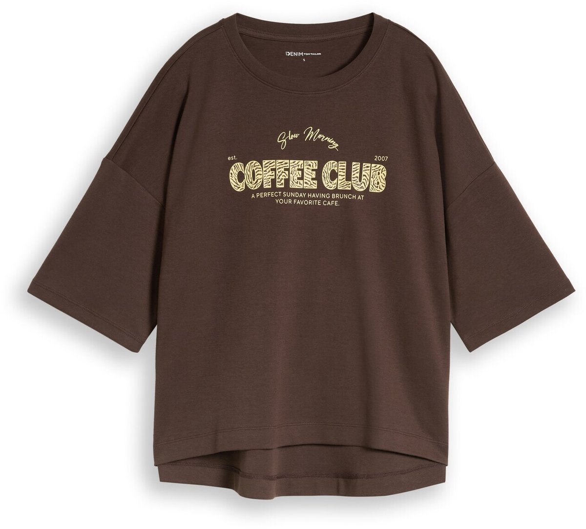 Tom Tailor Denim - T-shirt met boxy pasvorm en print - Maat XL - cool dark brown