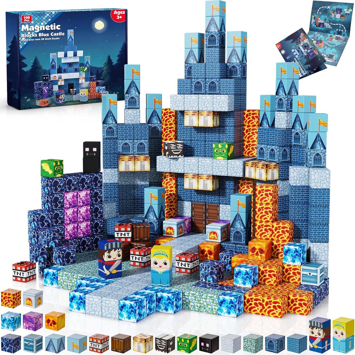 VONKELIOS®Magnetische Bouwblokken Set van 100 Stuks | Educatief STEM‑Montessori Speelgoed, Cadeau voor Kinderen Vanaf 3 Jaar