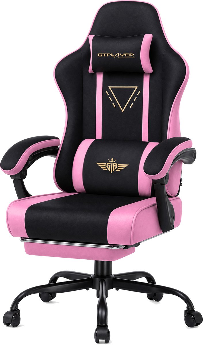 GTPLAYER - Gaming Stoel - Stoffen met Federsitz en Voetensteun 150kg - Roze
