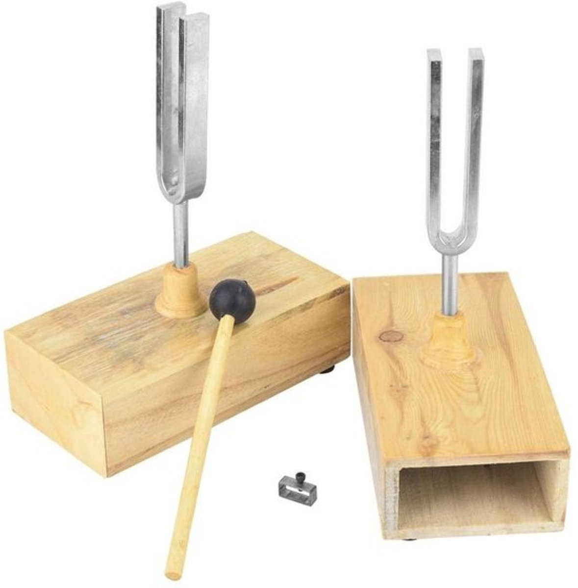 Set van 2 Stemvorken met Houten Klankkasten, 440 Hz - Experimenteel Trillingsinstrument inclusief Bekleedsel