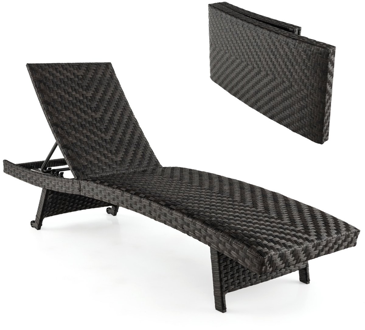 SureDeal® - Tuinstoel - Inklapbare Gestoffeerde Rotan - Buiten - 195x61x38 cm - Gemengd bruin