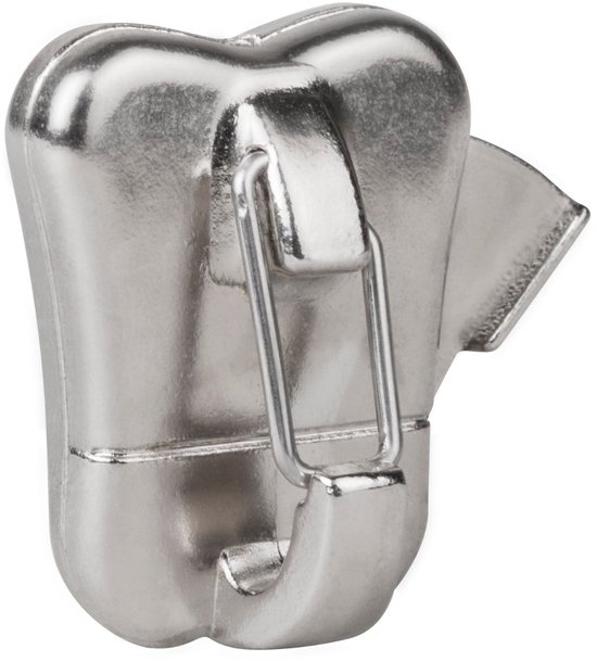 Close-up van een zilverkleurige STAS zipper pro ophanghaak met een gedetailleerd mechanisme.