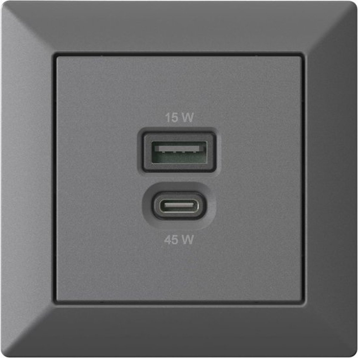 Inbouw Laadstation USB-C 45W en USB-A 15W voor Wandmontage