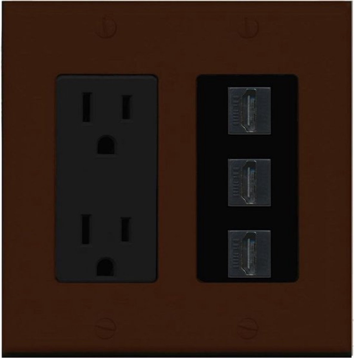 Wandcontactdoos met 3 HDMI Poorten en 15 Amp Stopcontact, Decoratieve Wandplaat