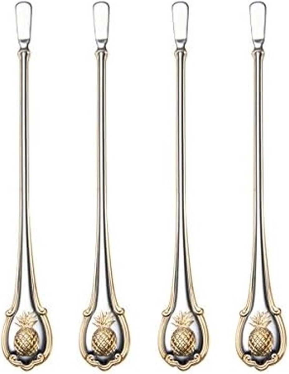 Cocktail Roerstaafjes - Barlepels Fruit - Drankjes Mixen - Ananas Ontwerp - Set van 4 - Goud