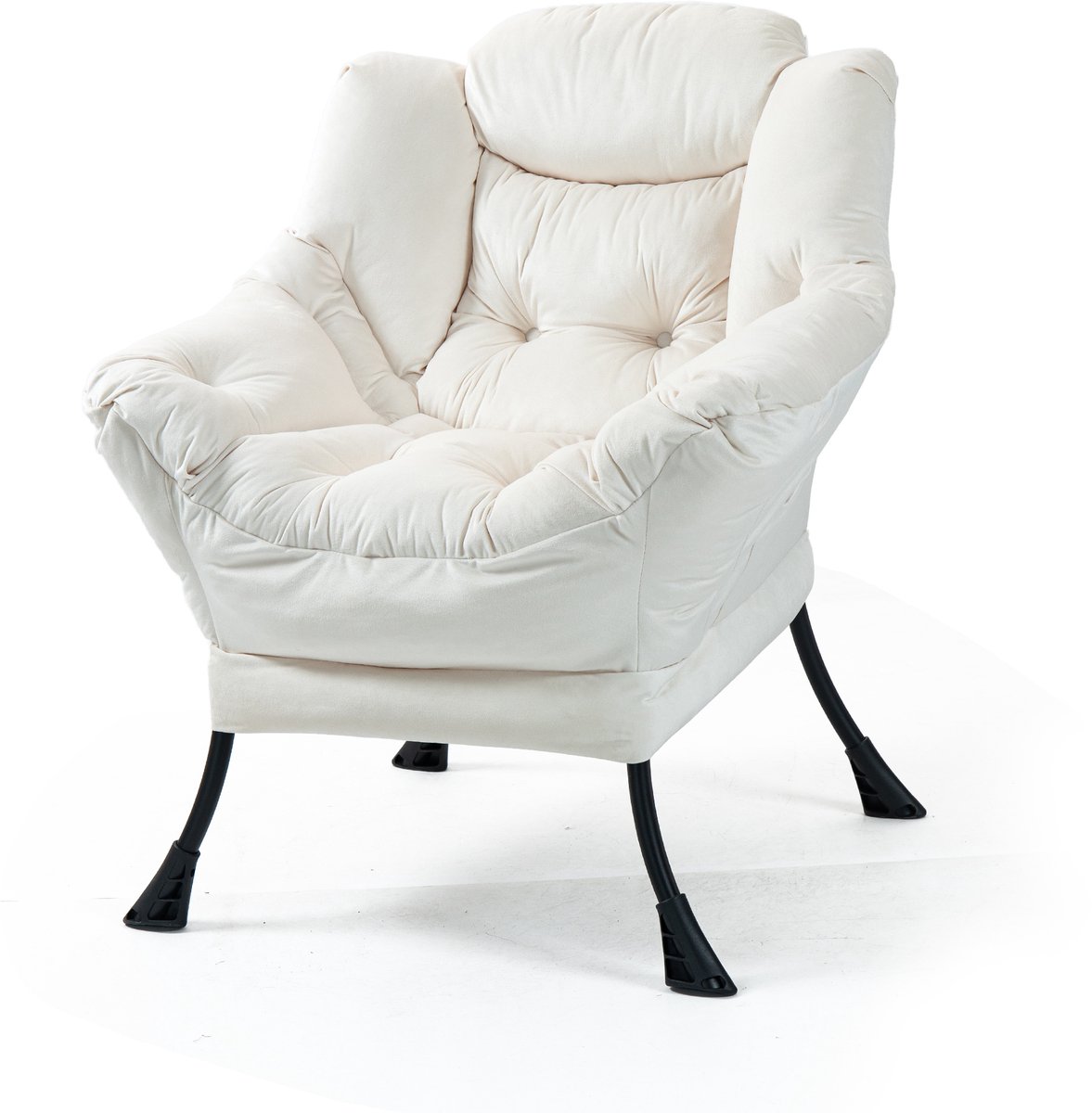 Relaxstoel met metalen frame - Comfortabele luie stoel - Met zijvak - Ergonomische neksteun - 8,5 kg - Woonkamer en balkon - 75x80x85 cm