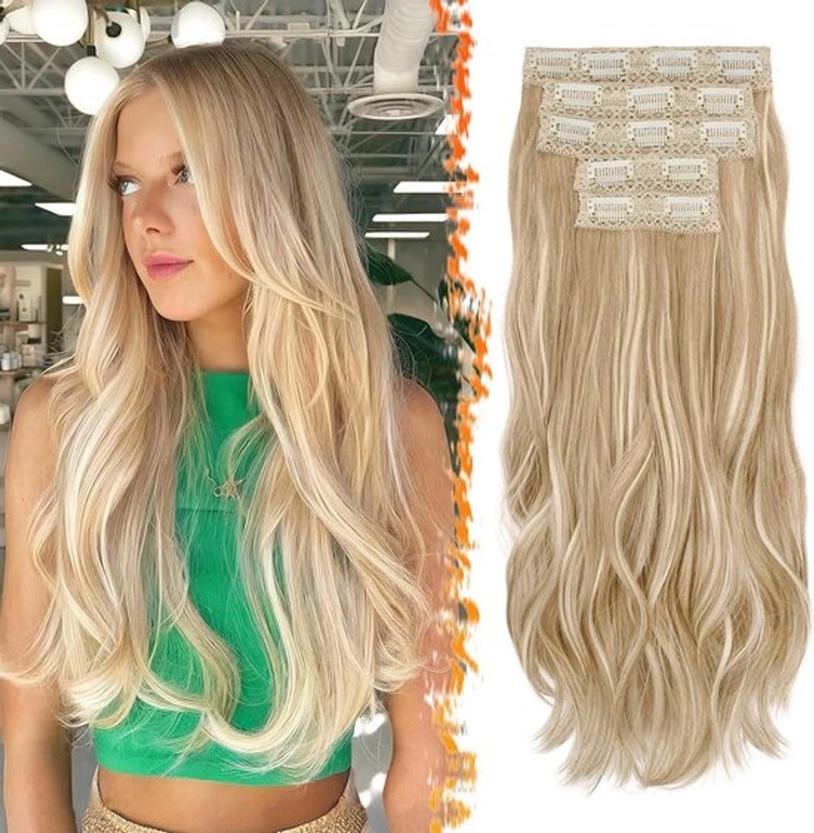 Golvende Synthetische Clip-in Haarverlengingen 50cm - Volledig Hoofd Set voor Direct Volume
