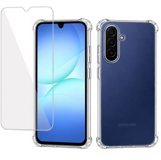 Ensemble d'une coque de téléphone transparente à bords surélevés et d'un protecteur d'écran en verre pour Samsung.