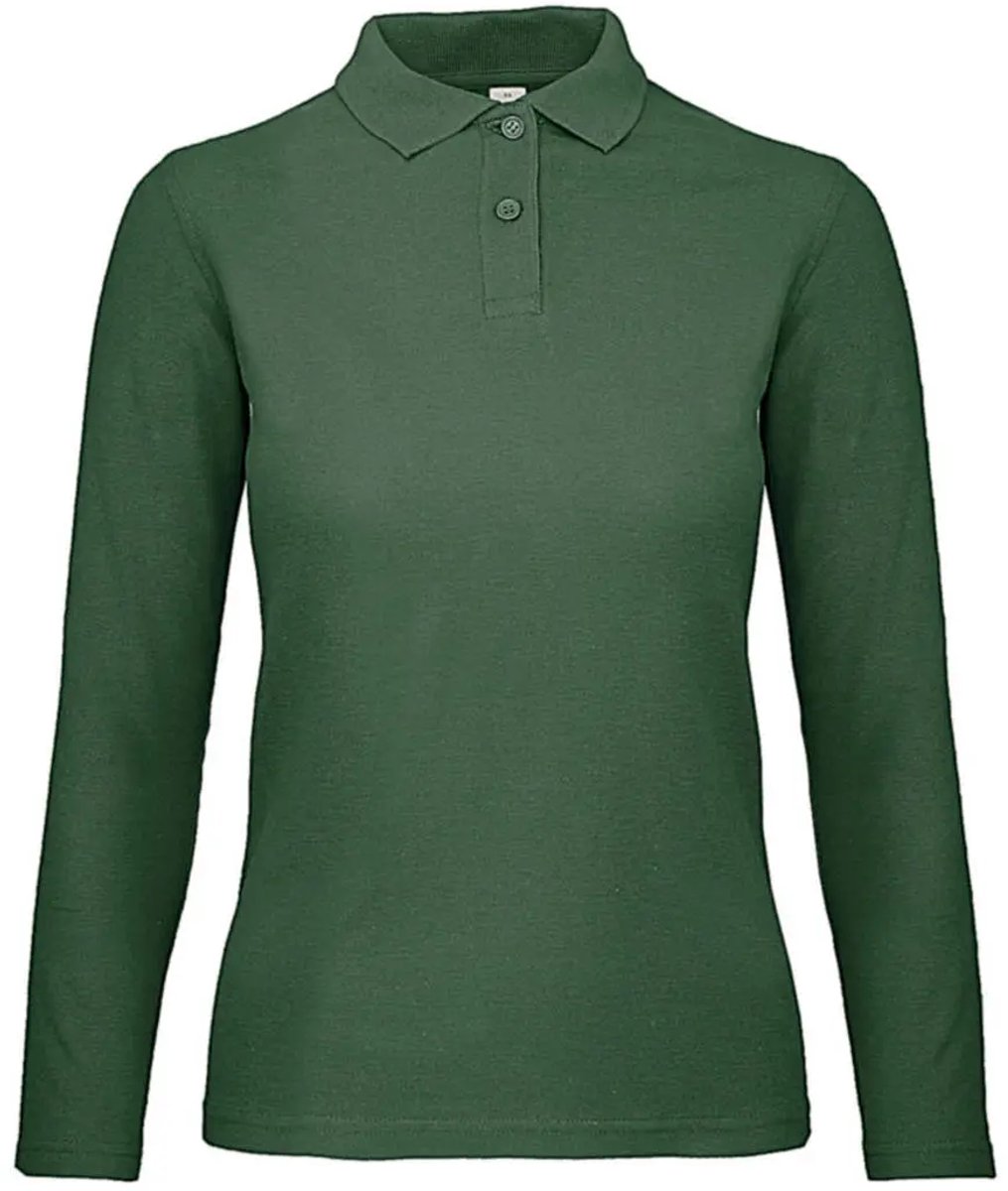 Damespolo met lange mouwen B&C ID.001 LSL