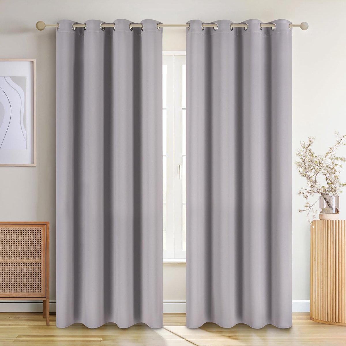2-delige Set Ondoorzichtige Gordijnen met Ringen - verduisteringsgordijn, gordijnen verduisterend, 245 x 140 cm, Grijs