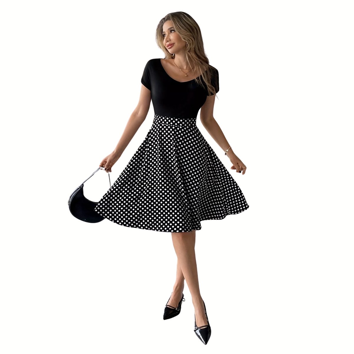 Currero Jurk Met Polkadots Stippen Zomerjurk Dames Zomerjurken Midi Jurk Volwassenen Ibiza Stijl Sundress Dress XXL Zwart