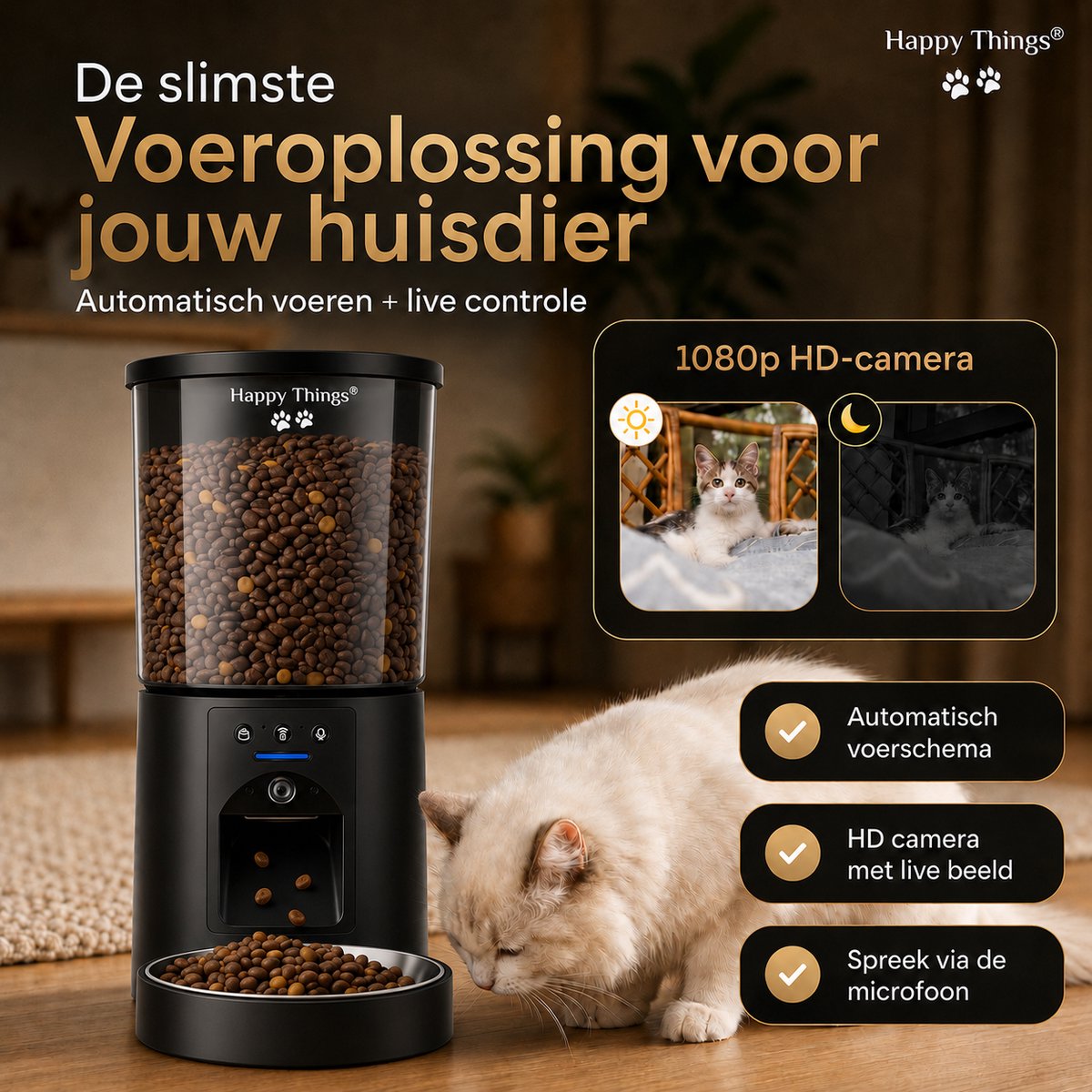 Happy Happy Things® Voerbak met Camera - 4L RVS thumbnail 3