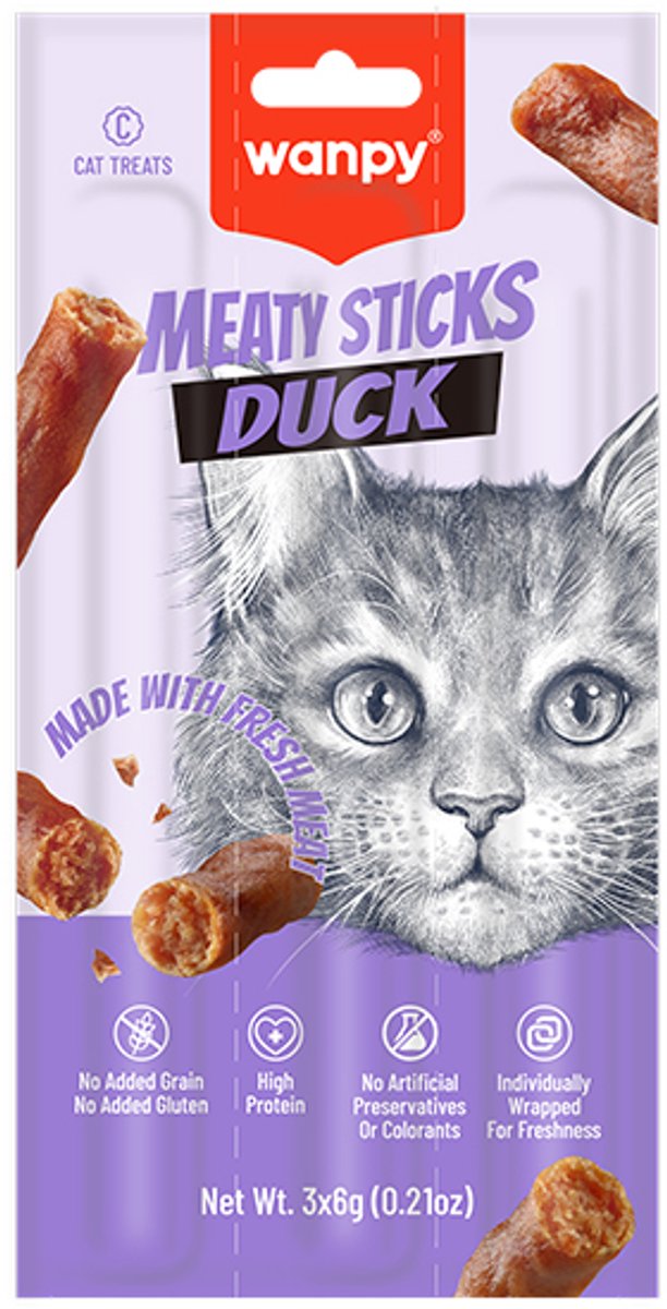 Wanpy - Vleessticks - Eend - Kattensnack - 15 x 3 sticks