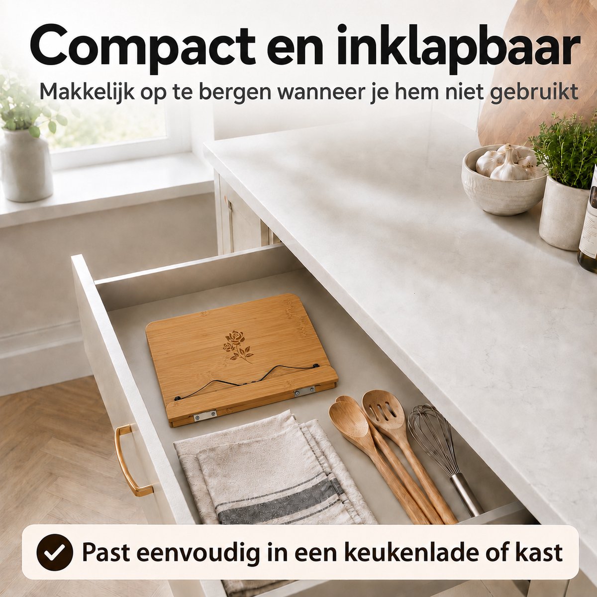 VITAMO™ Bamboe Kookboekstandaard - Boekenstandaard - Verstelbaar in 5 Standen - Bladzijdehouder - Geschikt voor Dikke Kookboeken - Inklapbaar - Tablet & iPad Houder - Receptenhouder — cadeau in Kookcadeaus - foto 8