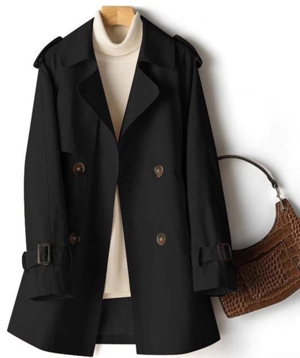 Dailygoody Windjack Stijlvolle Herfstjas Dames Middellange Zwart