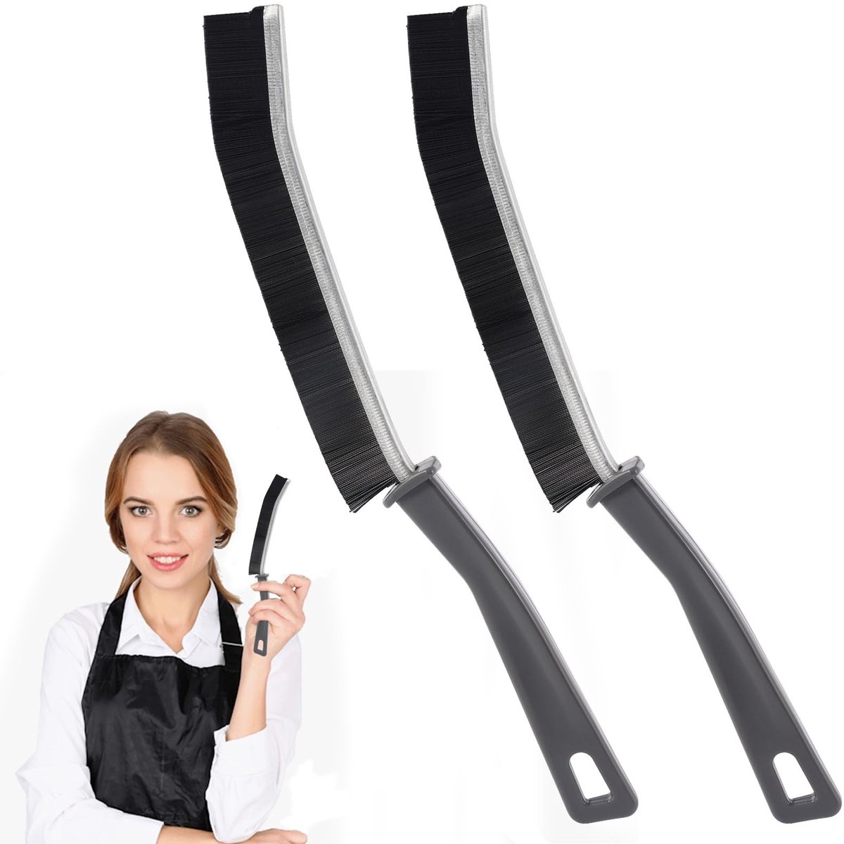 Dailygoods- Reinigingsborstel 2 stuks - Spleetreinigingsborstel - Voegenreinigingsborstel - Handborstel - Multifunctionele Schoonmaakborstel - Zwart, 23.5cm