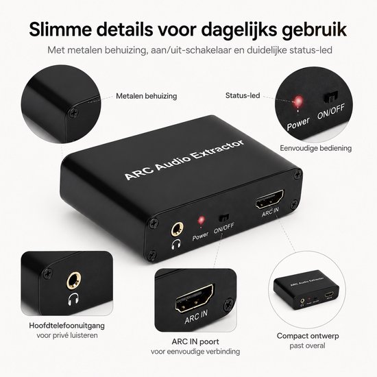 Digitaal naar Analoog Audioconverter - ARC Audio Retour - HDMI naar Optisch/Coax/RCA - 192kHz - Zwart — afbeelding 2