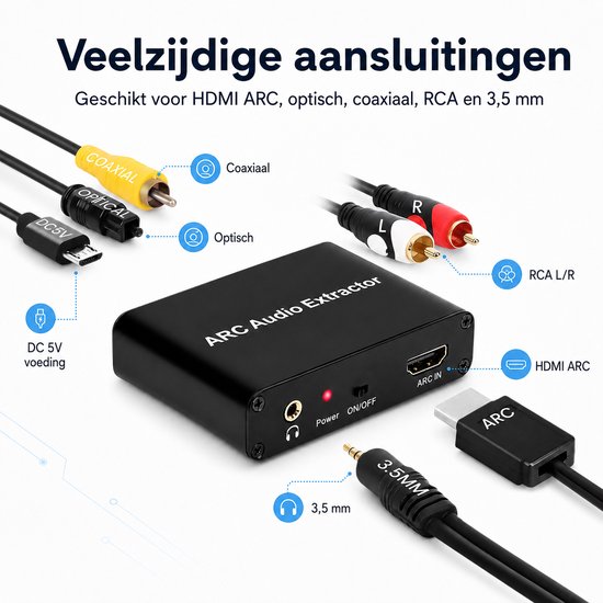 Digitaal naar Analoog Audioconverter - ARC Audio Retour - HDMI naar Optisch/Coax/RCA - 192kHz - Zwart — afbeelding 4